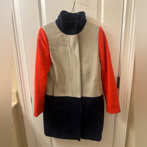 J. Crew Red, Navy, & Grey Pea Coat Modern Design - Picture 1 of 5